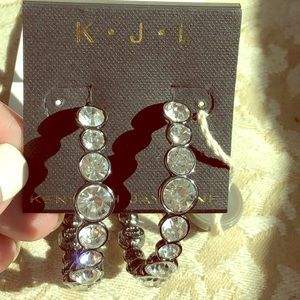 Kenneth Jay Lane black & crystal hoop earrings